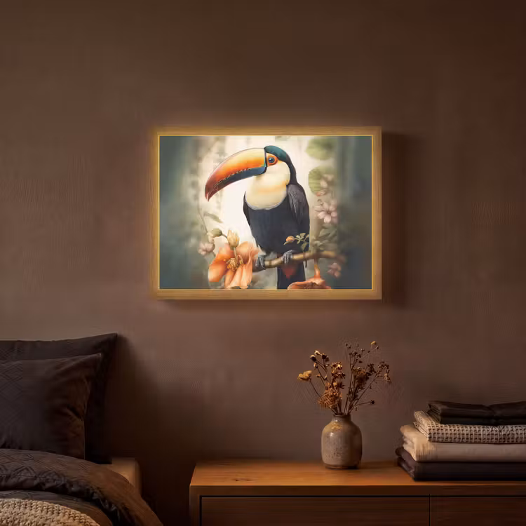 Toekan - Vogel - Bloemen - Planten Light Box met batterij (Wandlamp) middel -sfeer4