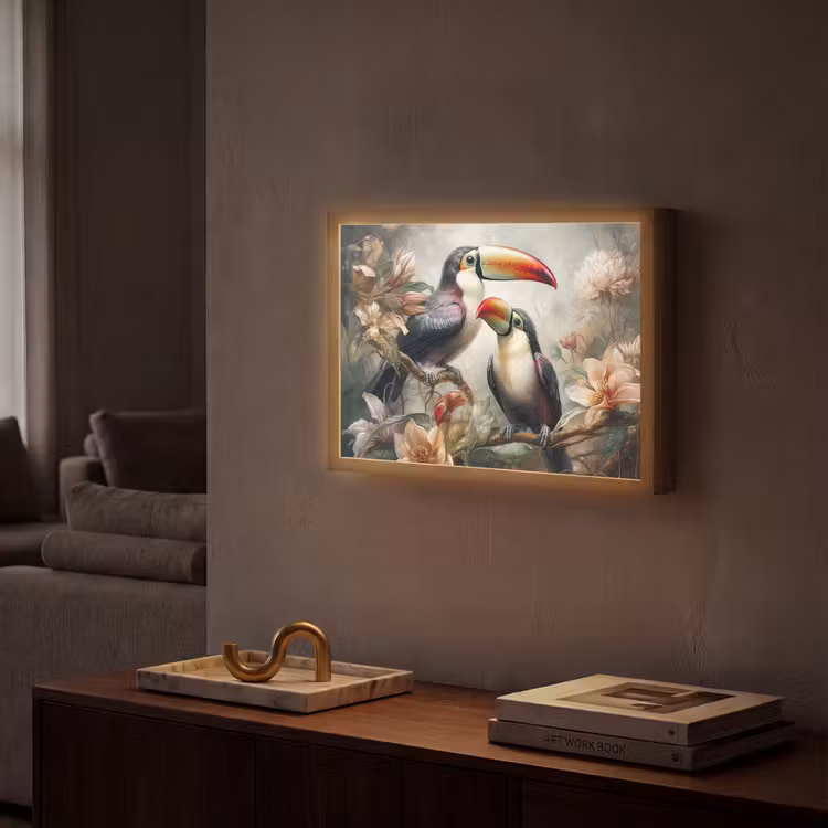 Toekan - Vogels - Bloemen - Jungle Light Box met batterij (Wandlamp) middel -sfeer1