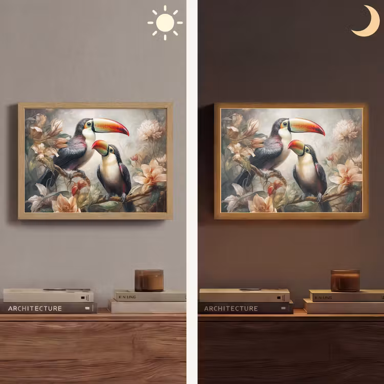 Toekan - Vogels - Bloemen - Jungle Light Box met batterij (Wandlamp) middel -sfeer3
