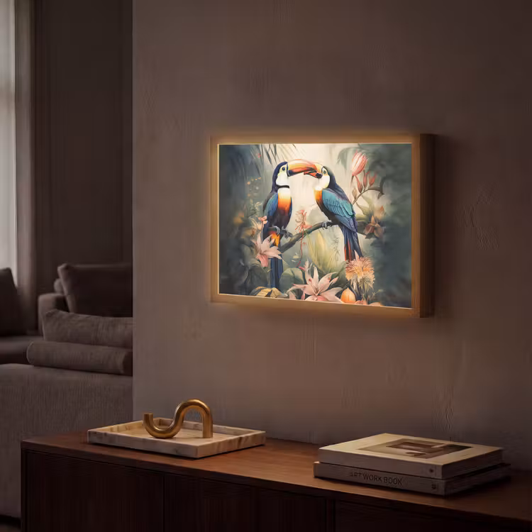 Toekan - Vogels - Bloemen - Natuur - Jungle Light Box met batterij (Wandlamp) middel -sfeer1