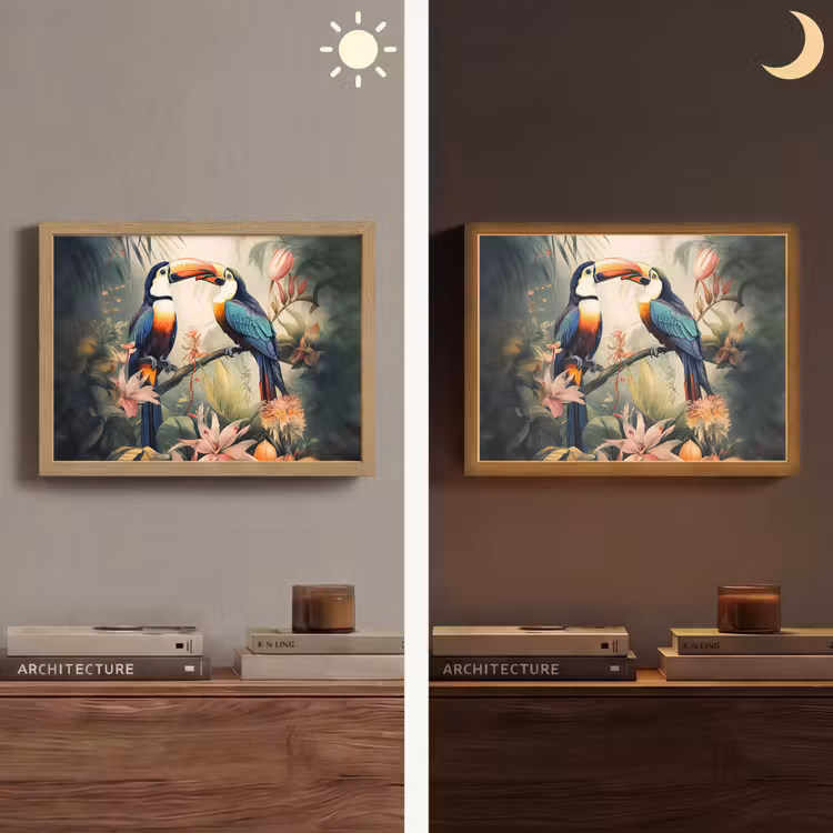 Toekan - Vogels - Bloemen - Natuur - Jungle Light Box met batterij (Wandlamp) middel -sfeer3