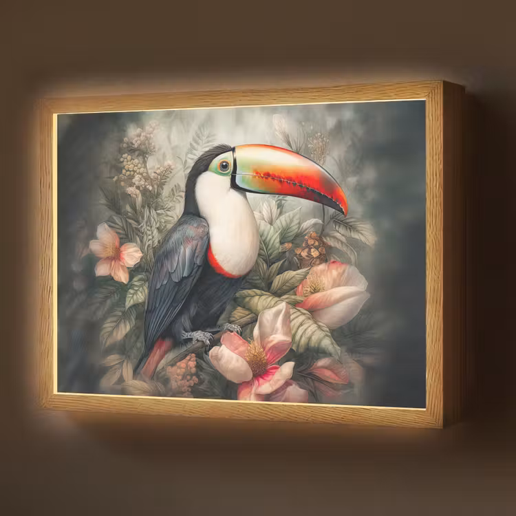 Toekan - Vogels - Bloemen - Planten - Tropisch Light Box met batterij (Wandlamp) middel -z3d_website