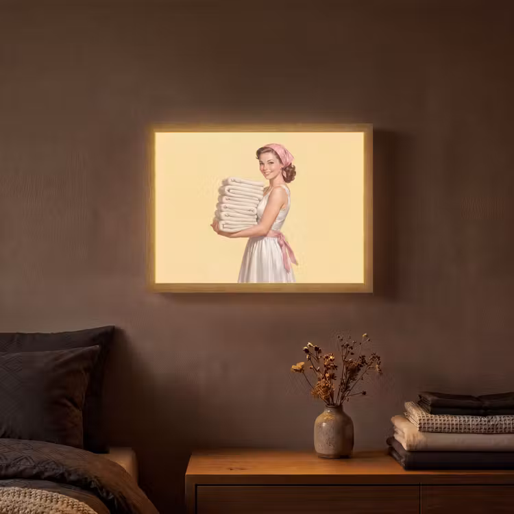 Handdoeken - Vrouw - Jurk - Roze Light Box met batterij (Wandlamp) middel -sfeer4