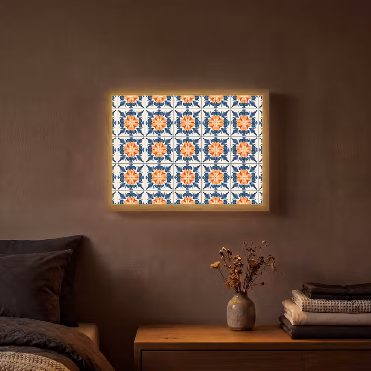Traditioneel - Tegel - Oranje Light Box met batterij (Wandlamp) middel 907 -sfeer4