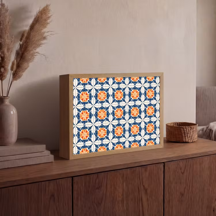 Traditioneel - Tegel - Oranje Light Box met batterij (Wandlamp) middel 907 -sfeer2