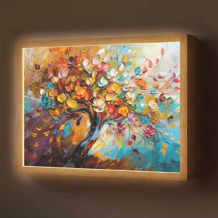 Boom - Abstract - Kleurrijk - Bloemen Light Box met batterij (Wandlamp) middel -z3d_website