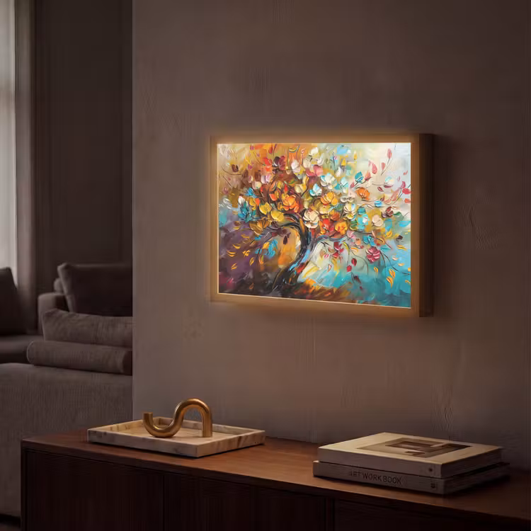 Boom - Abstract - Kleurrijk - Bloemen Light Box met batterij (Wandlamp) middel -sfeer1