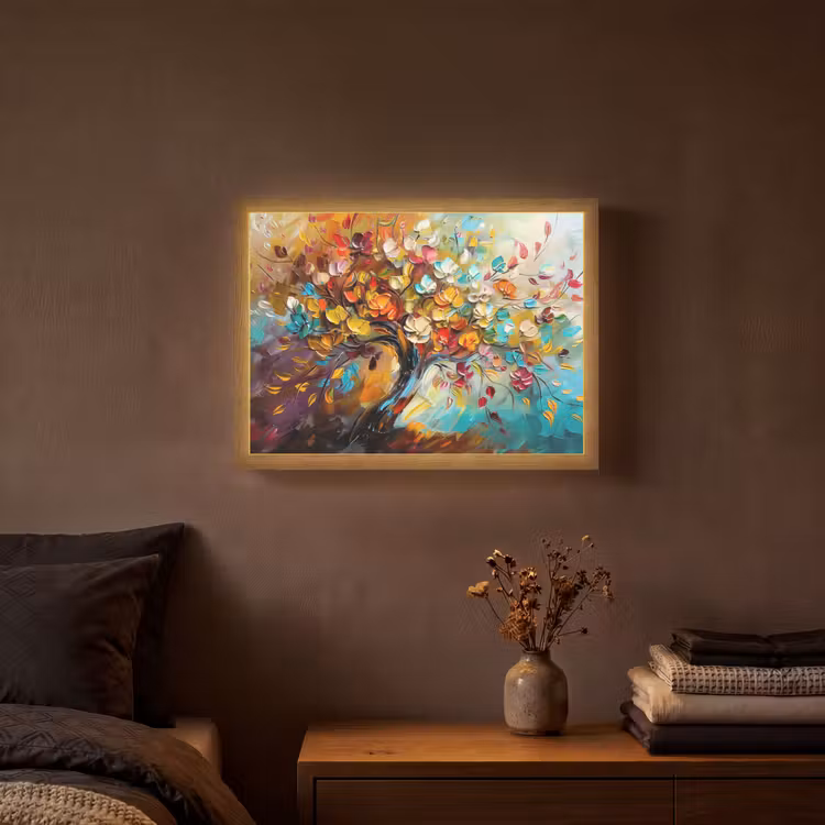 Boom - Abstract - Kleurrijk - Bloemen Light Box met batterij (Wandlamp) middel -sfeer4