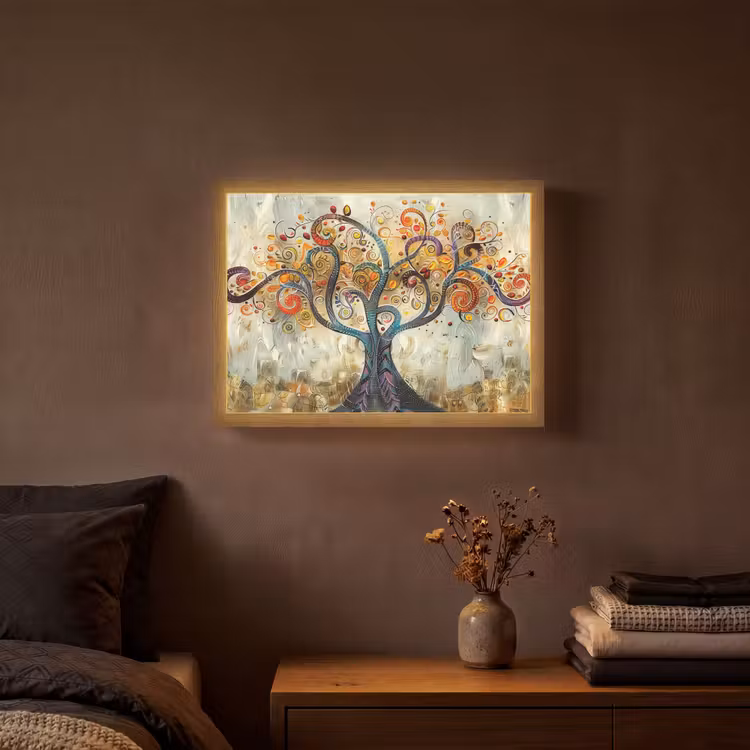Boom - Kunst - Modern - Natuur Light Box met batterij (Wandlamp) middel -sfeer4