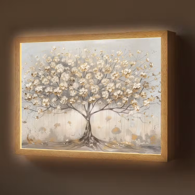Boom - Beige - Goud - Verflook - Grijs Light Box met batterij (Wandlamp) middel -z3d_website