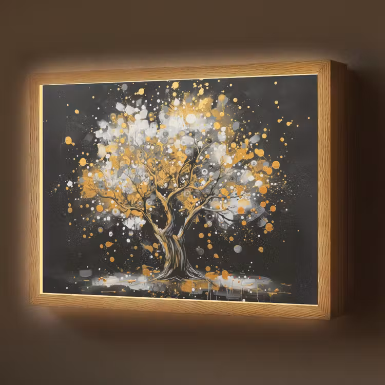 Boom - Zwart - Goud - Wit - Modern Light Box met batterij (Wandlamp) middel -z3d_website