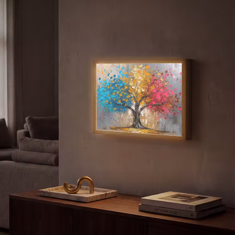 Boom - Kleurrijk - Grijs - Modern Light Box met batterij (Wandlamp) middel -sfeer1
