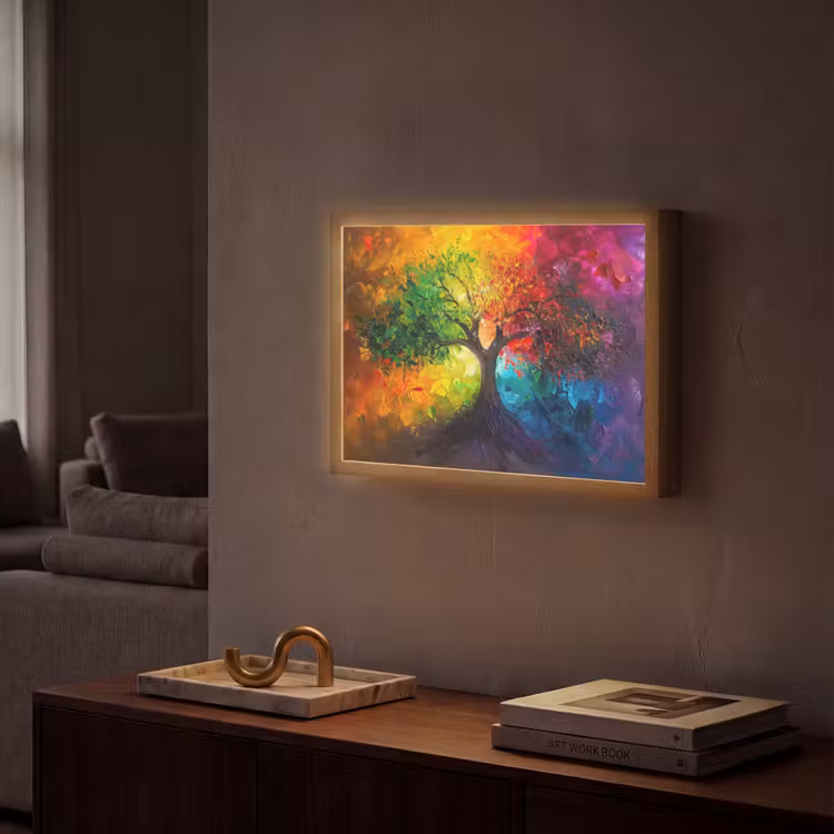 Boom - Kleurrijk - Modern - Abstract Light Box met batterij (Wandlamp) middel -sfeer1