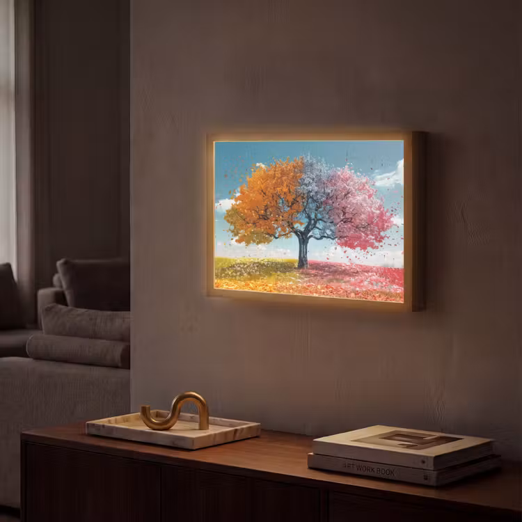 Boom - Kleurrijk - Natuur - Levensboom Light Box met batterij (Wandlamp) middel -sfeer1