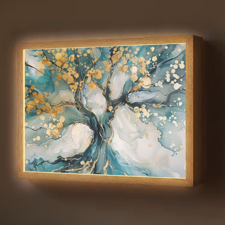 Boom - Modern - Verflook - Turquoise - Goud Light Box met batterij (Wandlamp) middel -z3d_website