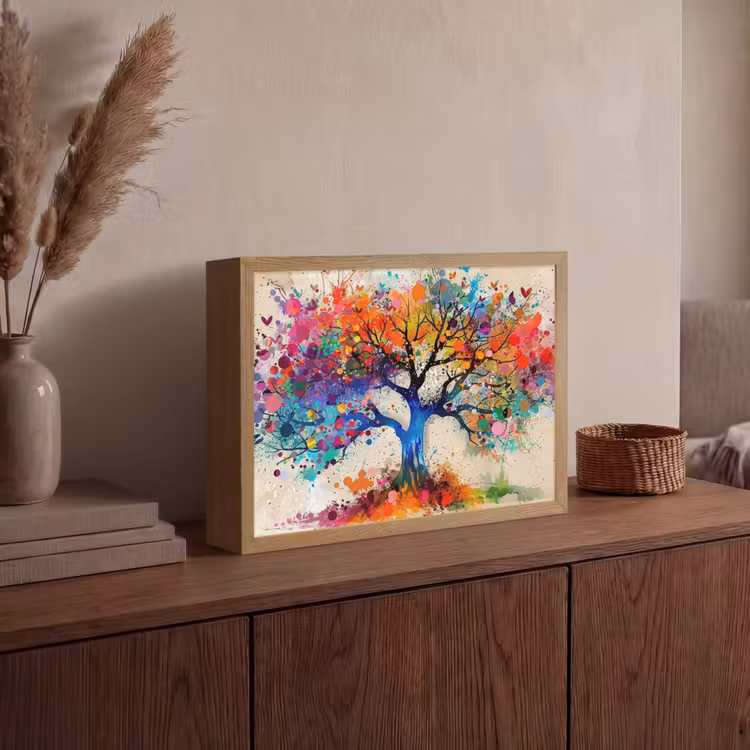 Levensboom - Natuur - Kleurrijk - Boom Light Box met batterij (Wandlamp) middel -sfeer2
