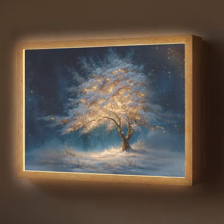 Levensboom - Nacht - Donker - Blauw Light Box met batterij (Wandlamp) middel -z3d_website