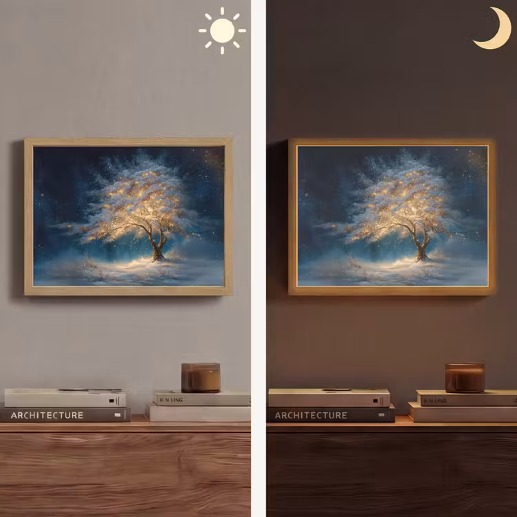 Levensboom - Nacht - Donker - Blauw Light Box met batterij (Wandlamp) middel -sfeer3