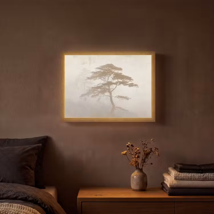 Boom - Oosterse stijl - Landschap Light Box met batterij (Wandlamp) middel -sfeer4