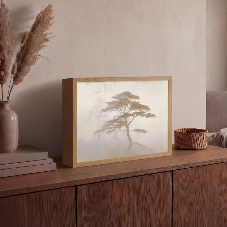 Boom - Oosterse stijl - Landschap Light Box met batterij (Wandlamp) middel -sfeer2