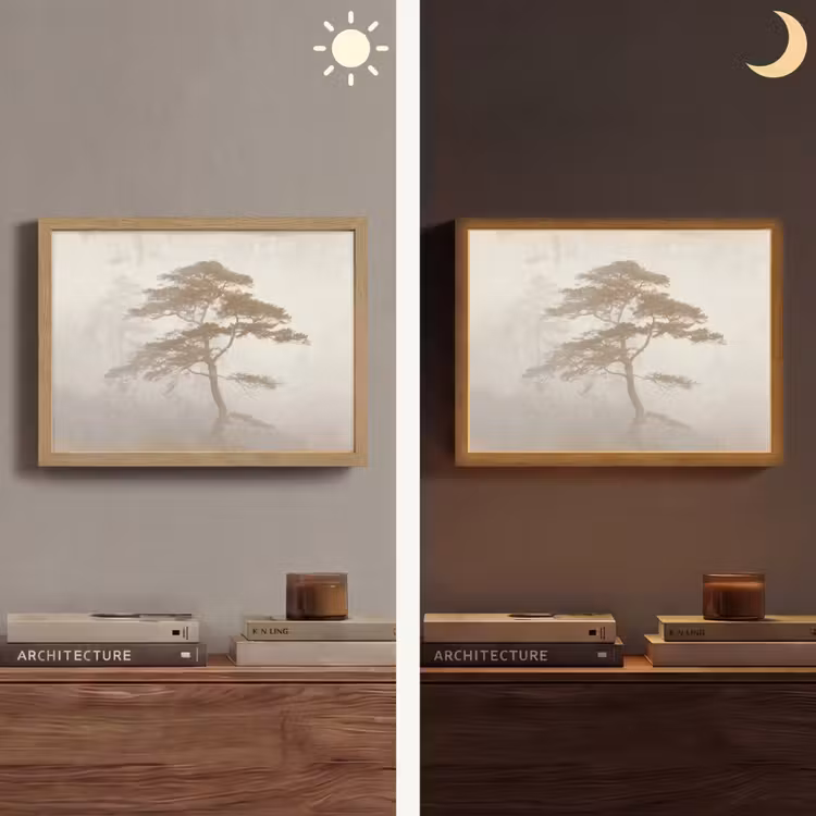 Boom - Oosterse stijl - Landschap Light Box met batterij (Wandlamp) middel -sfeer3