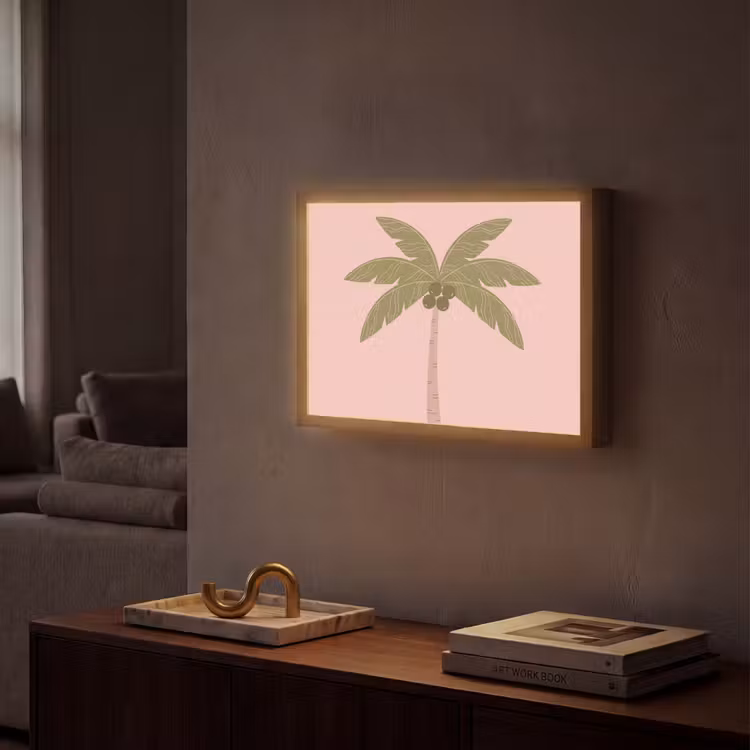 Boom - Palm - Natuur - Illustratie - Roze Light Box met batterij (Wandlamp) middel -sfeer1