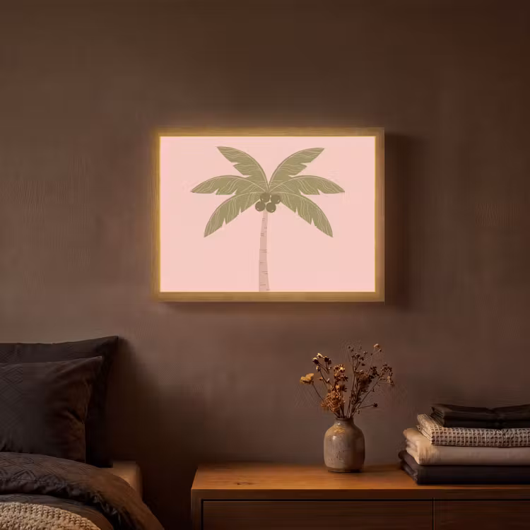 Boom - Palm - Natuur - Illustratie - Roze Light Box met batterij (Wandlamp) middel -sfeer4