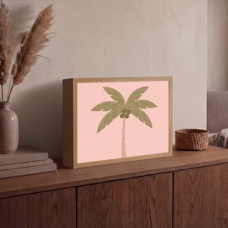 Boom - Palm - Natuur - Illustratie - Roze Light Box met batterij (Wandlamp) middel -sfeer2