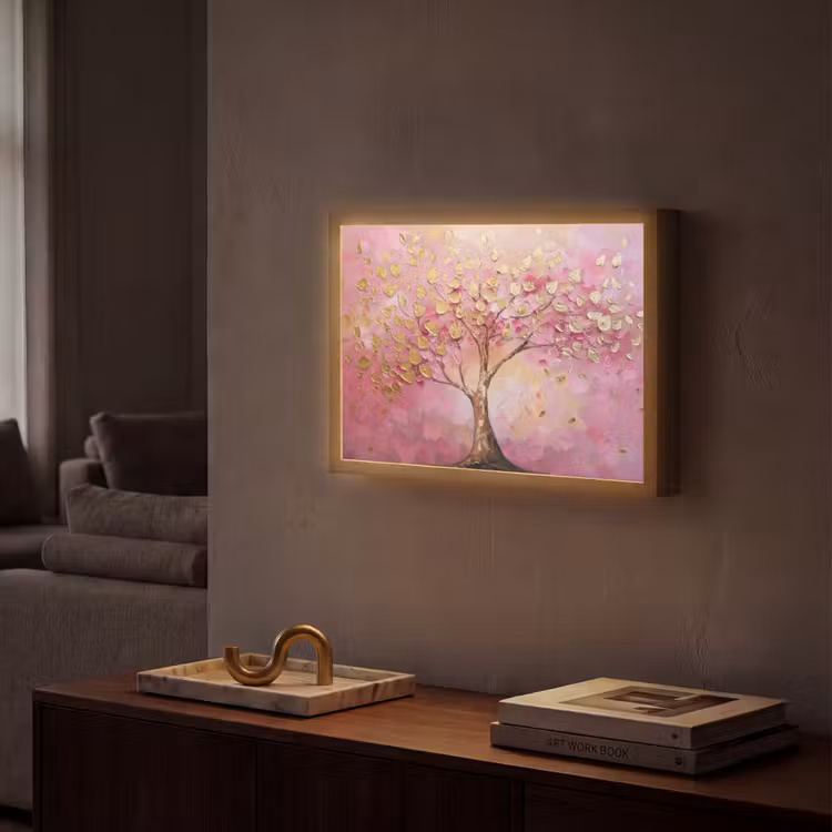 Boom - Roze - Goud - Modern Light Box met batterij (Wandlamp) middel -sfeer1