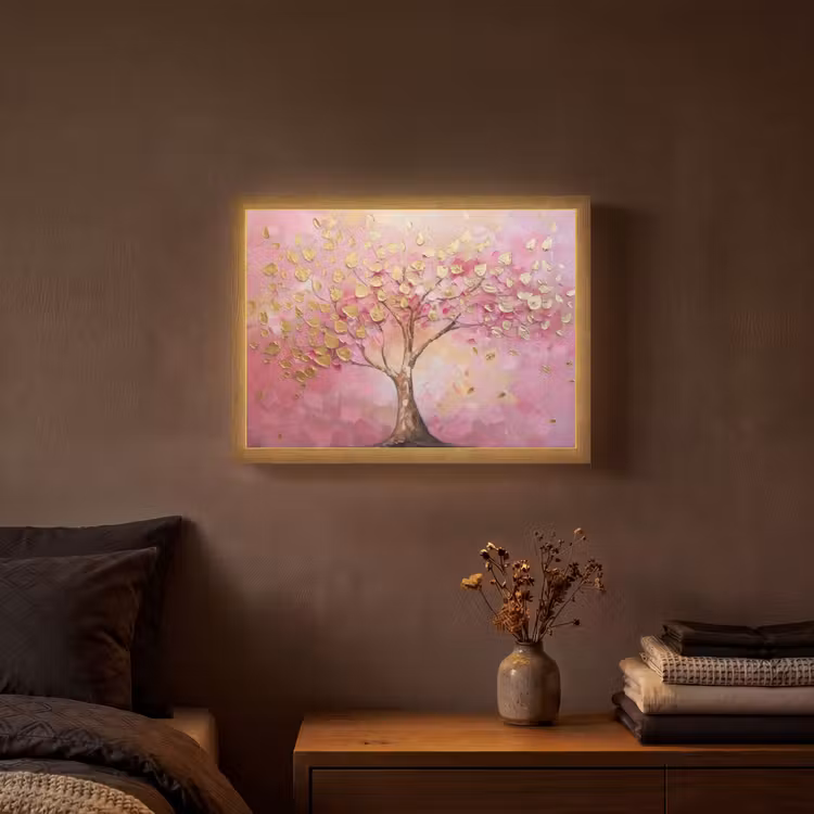 Boom - Roze - Goud - Modern Light Box met batterij (Wandlamp) middel -sfeer4