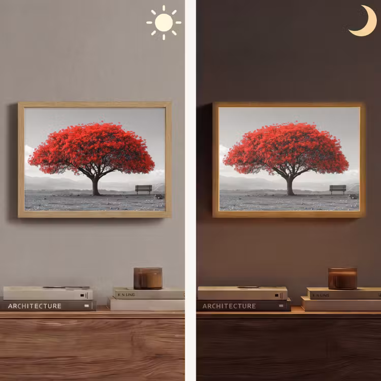 Boom - Rood - Natuur - Zwart wit Light Box met batterij (Wandlamp) middel -sfeer3