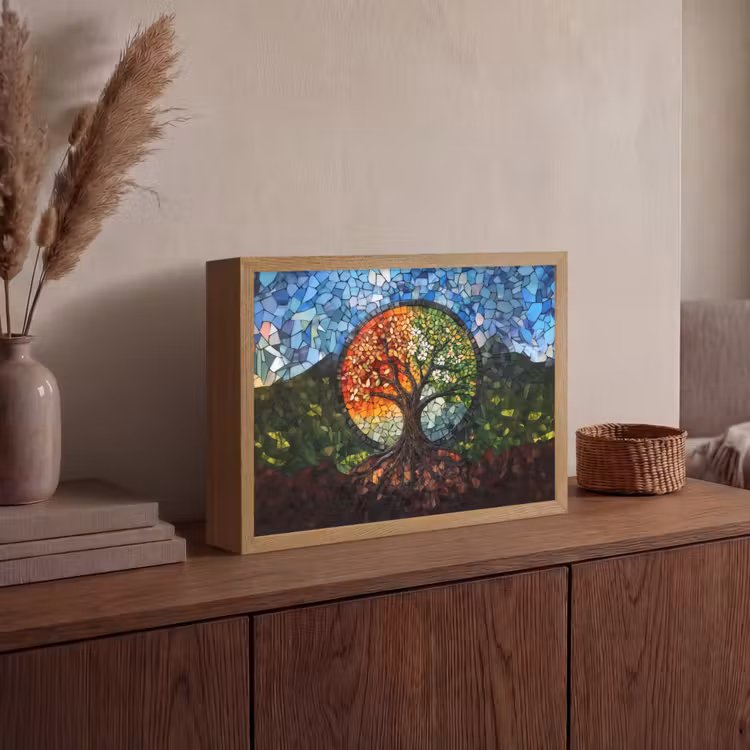 Boom - Seizoenen - Mozaïek - Bergen Light Box met batterij (Wandlamp) middel -sfeer2