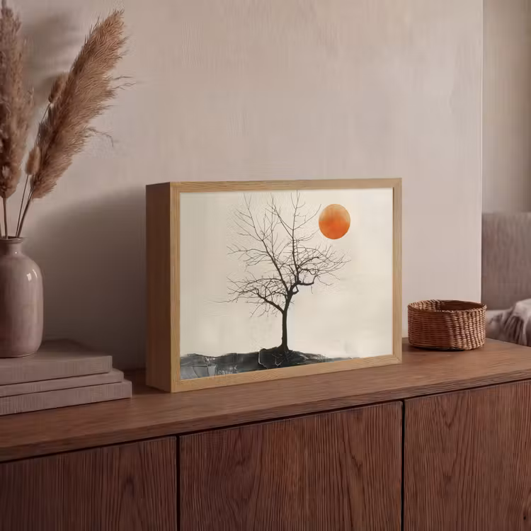 Boom - Zon - Modern - Landschap Light Box met batterij (Wandlamp) middel -sfeer2