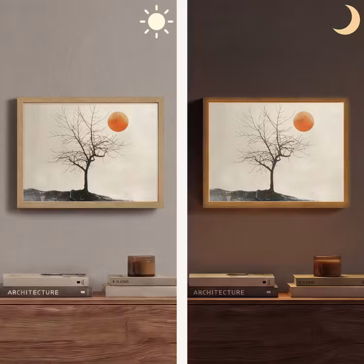 Boom - Zon - Modern - Landschap Light Box met batterij (Wandlamp) middel -sfeer3