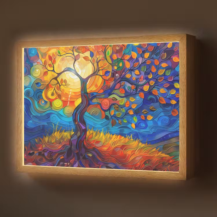 Boom - Zon - Verflook - Kleuren - Abstract Light Box met batterij (Wandlamp) middel -z3d_website