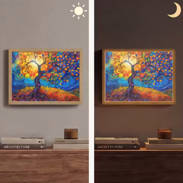 Boom - Zon - Verflook - Kleuren - Abstract Light Box met batterij (Wandlamp) middel -sfeer3