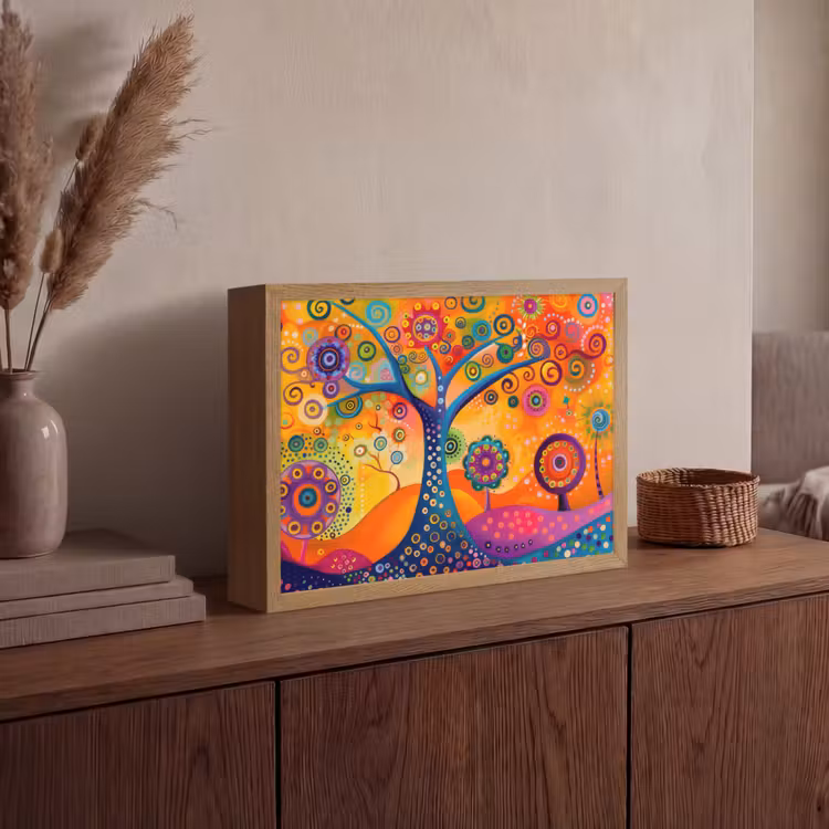 Boom - Levensboom - Abstract - Kleurrijk Light Box met batterij (Wandlamp) middel -sfeer2