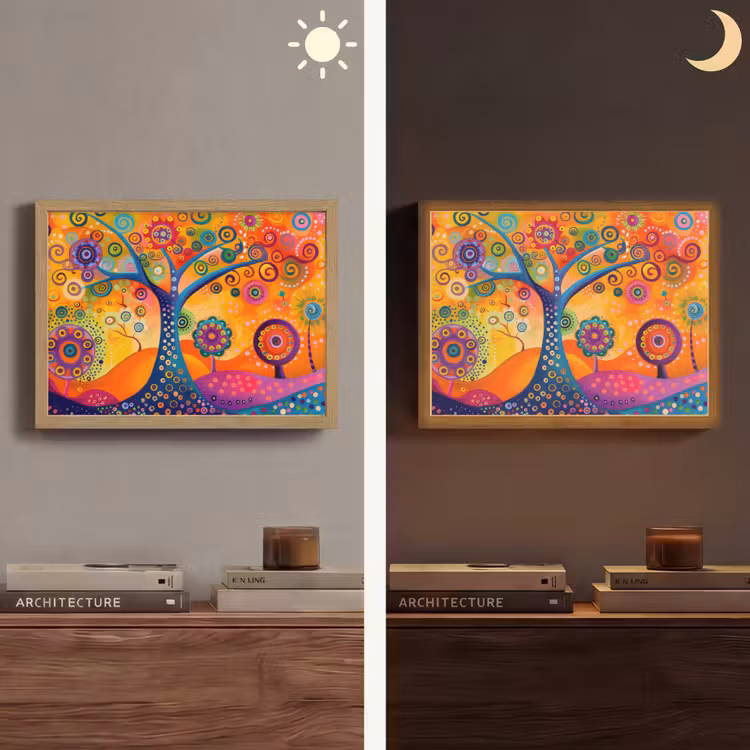 Boom - Levensboom - Abstract - Kleurrijk Light Box met batterij (Wandlamp) middel -sfeer3
