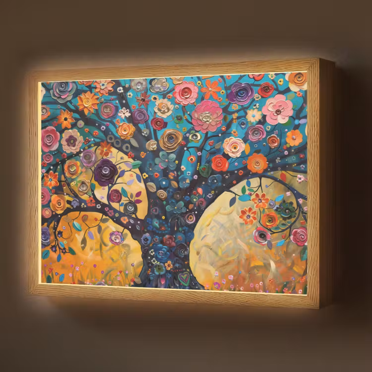 Boom - Levensboom - Kleurrijk - Bloemen - Modern Light Box met batterij (Wandlamp) middel -z3d_website