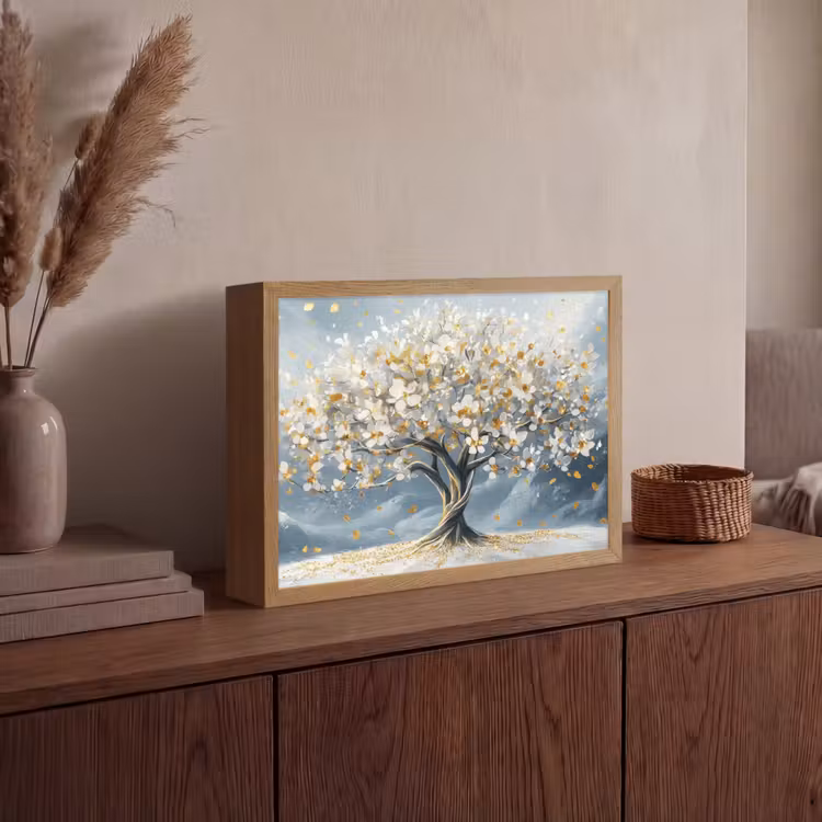 Boom - Winter - Levensboom - Modern - Goud Light Box met batterij (Wandlamp) middel -sfeer2