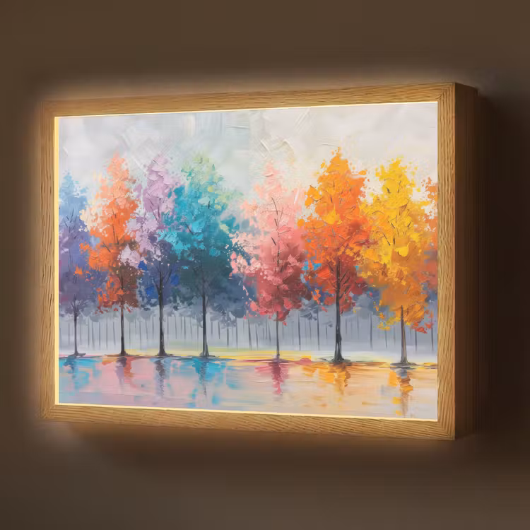 Bomen - Kleurrijk - Natuur - Abstract Light Box met batterij (Wandlamp) middel -z3d_website