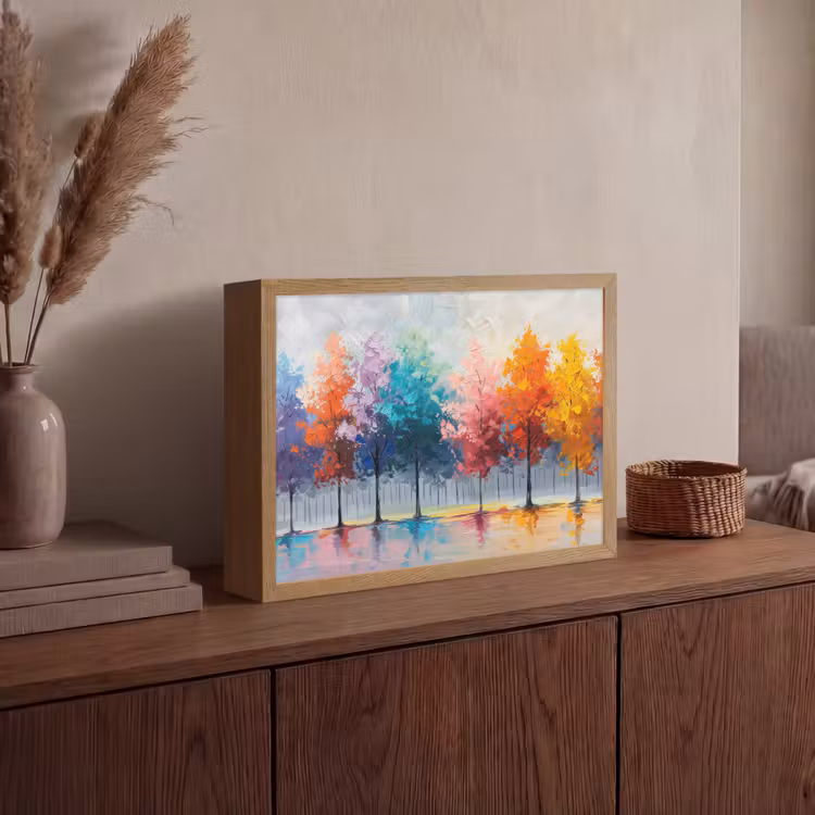 Bomen - Kleurrijk - Natuur - Abstract Light Box met batterij (Wandlamp) middel -sfeer2