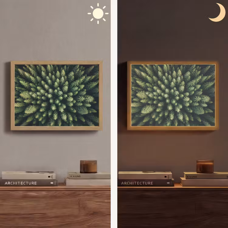 Bomen - Naaldwoud - Structuur Light Box met batterij (Wandlamp) middel -sfeer3