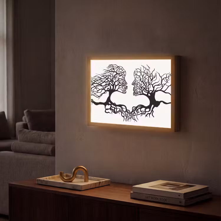 Bomen - Gezicht - Kunst - Abstract Light Box met batterij (Wandlamp) middel -sfeer1