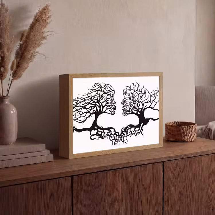 Bomen - Gezicht - Kunst - Abstract Light Box met batterij (Wandlamp) middel -sfeer2