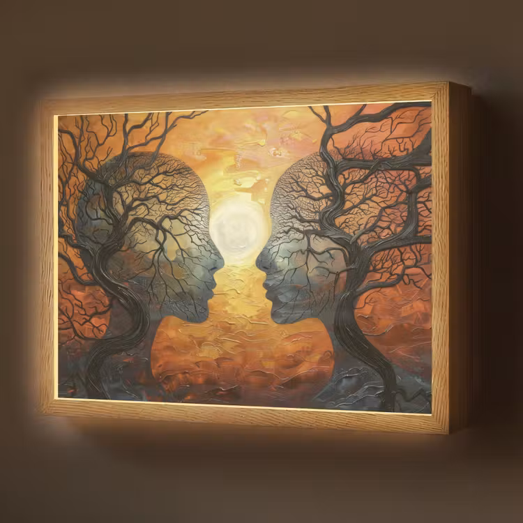 Bomen - Gezichten - Zon - Kunst Light Box met batterij (Wandlamp) middel -z3d_website