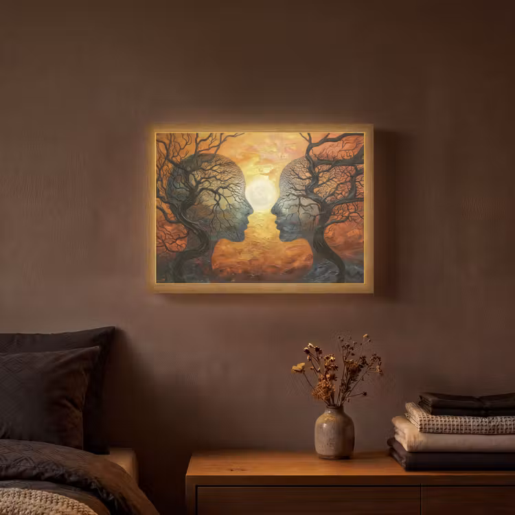 Bomen - Gezichten - Zon - Kunst Light Box met batterij (Wandlamp) middel -sfeer4