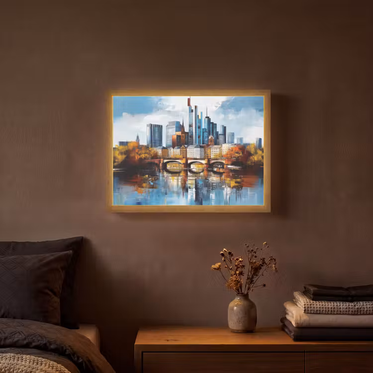 Bomen Frankfurt- Stad - Skyline - Brug Light Box met batterij (Wandlamp) middel -sfeer4