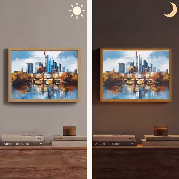 Bomen Frankfurt- Stad - Skyline - Brug Light Box met batterij (Wandlamp) middel -sfeer3