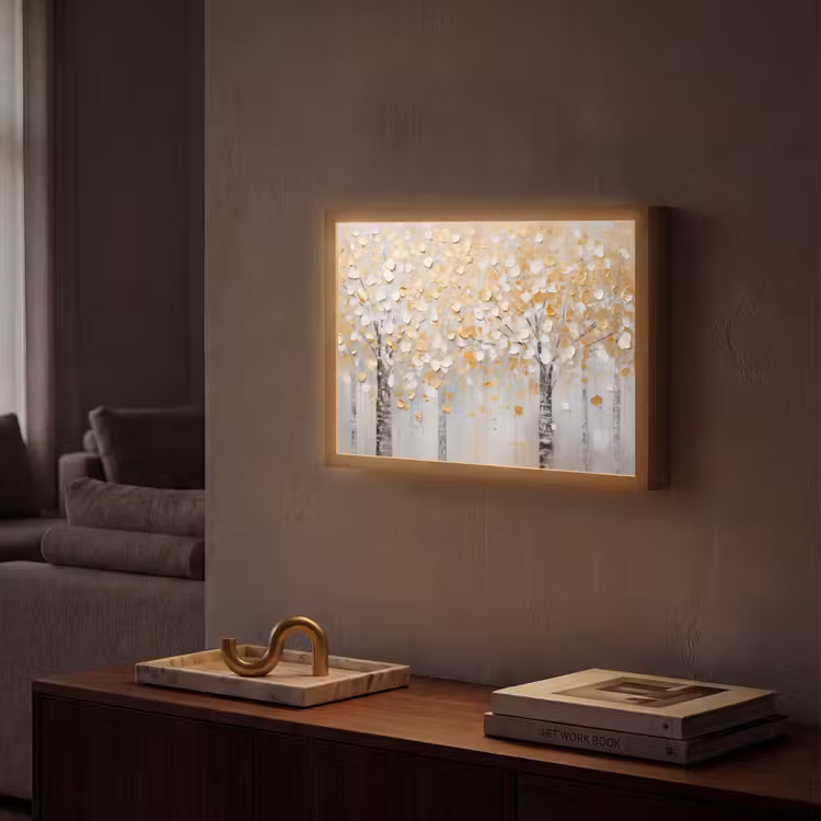 Bomen - Aquarel - Kunst - Natuur Light Box met batterij (Wandlamp) middel -sfeer1